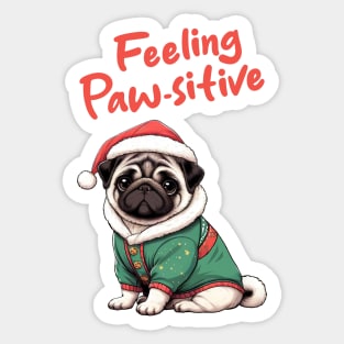 Christmas Pug Feeling Pawsitive Sticker